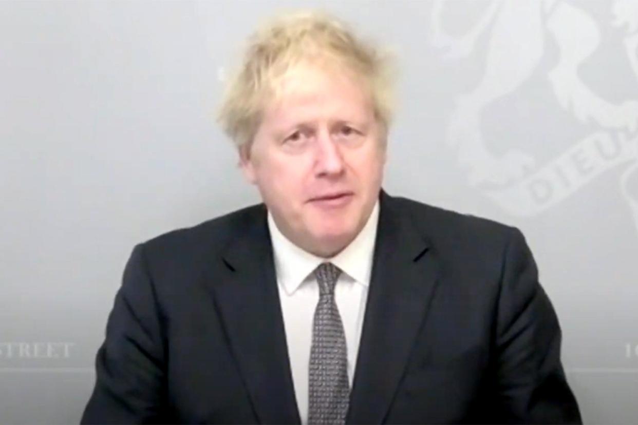 <p>Boris Johnson speaking from Downing Street at PMQS</p> (Sky News)