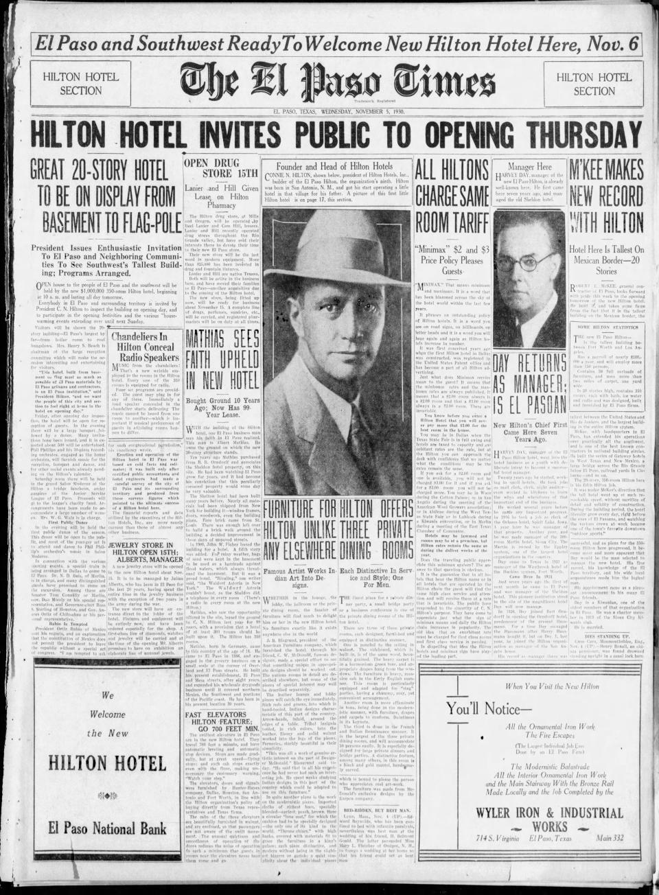Nov. 5, 1930 Hilton Hotel invites public to opening Thursday