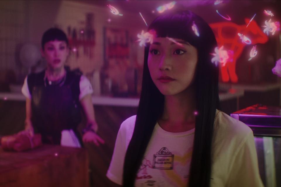 (L to R) Briana Cuoco as Jenny Green and Yuyu Kitamura as Niko Sasaki in episode two of *Dead Boys Detectives.*