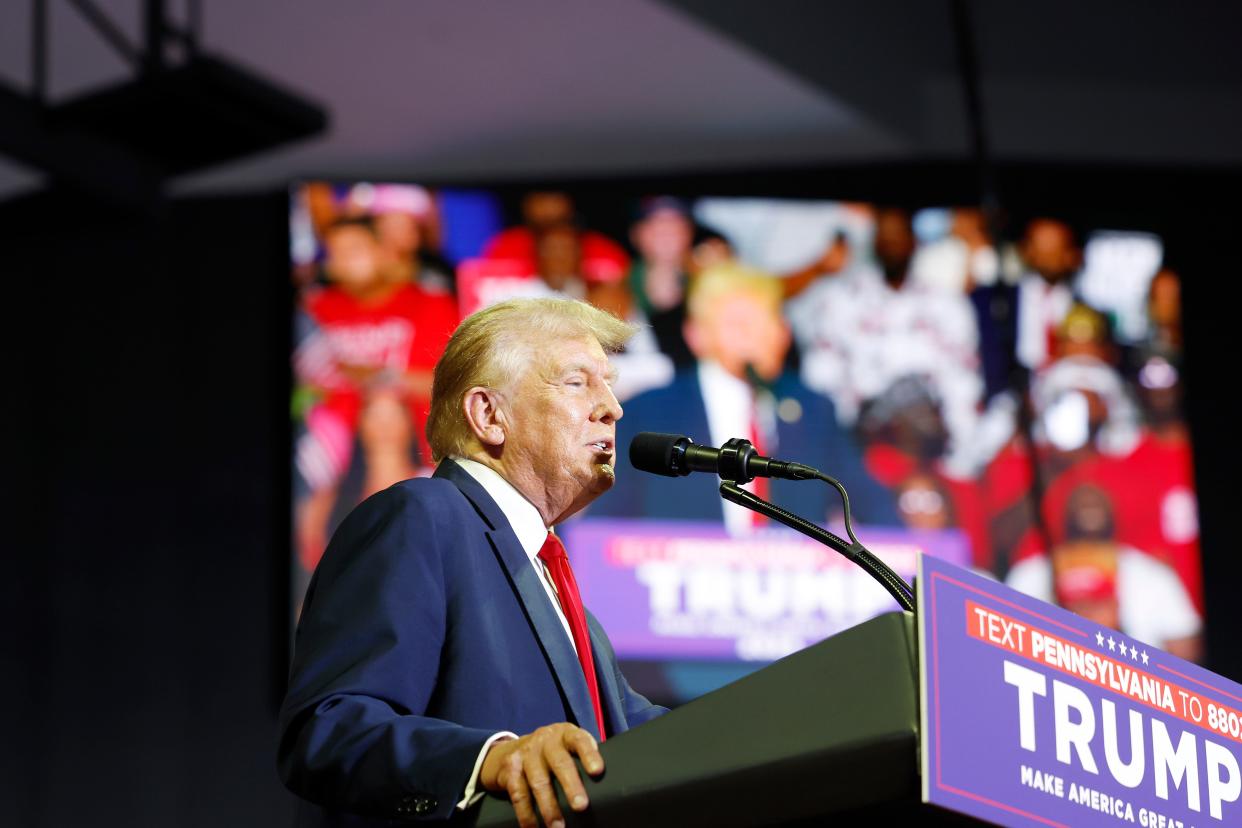 Former President Donald Trump campaigns for reelection Saturday in Philadelphia.