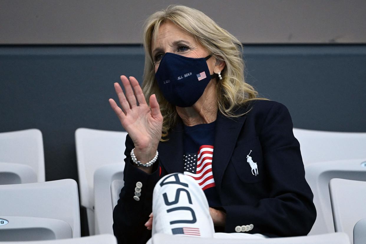 Jill Biden wears official Team USA Ralph Lauren outfit at Olympics (AFP via Getty Images)