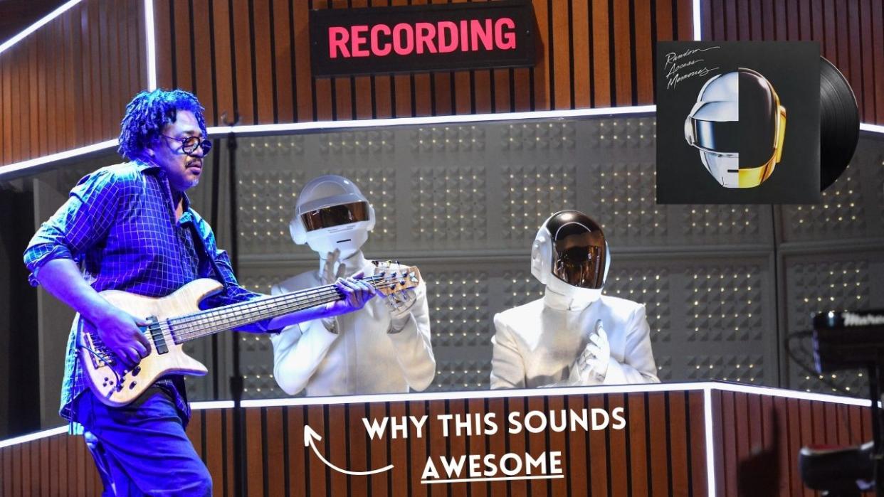  Daft Punk performs onstage during the 56th GRAMMY Awards. 