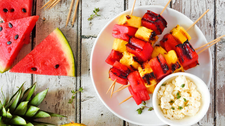 Grilled watermelon and pineapple kabobs