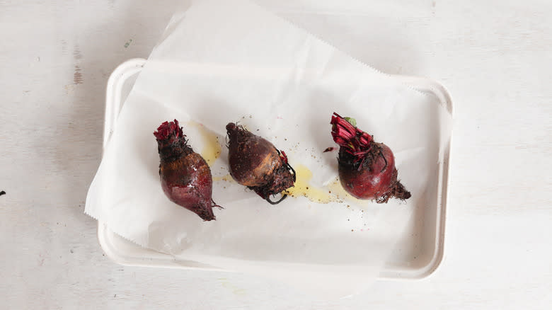 beets on a baking sheet
