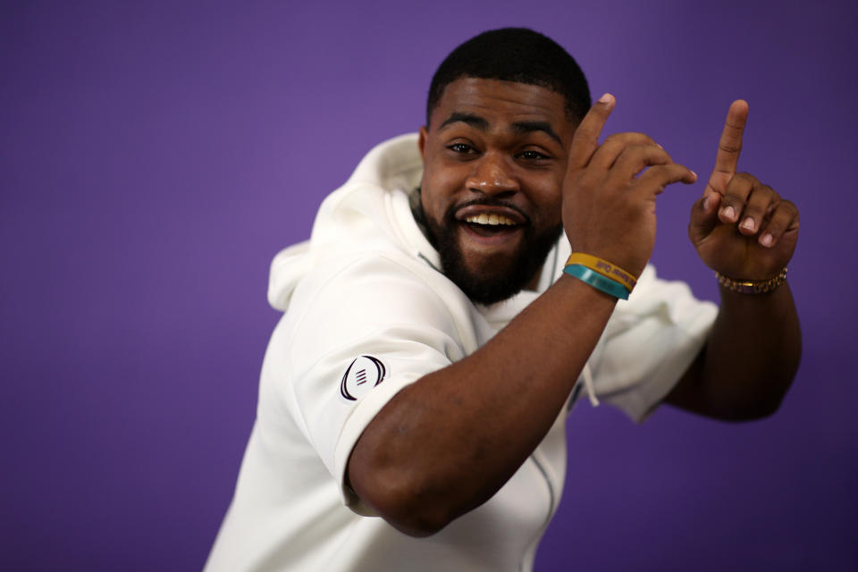 NEW ORLEANS, LOUISIANA - JANUARY 11: Clyde Edwards-Helaire #22 of the LSU Tigers attends media day for the College Football Playoff National Championship on January 11, 2020 in New Orleans, Louisiana. (Photo by Chris Graythen/Getty Images)