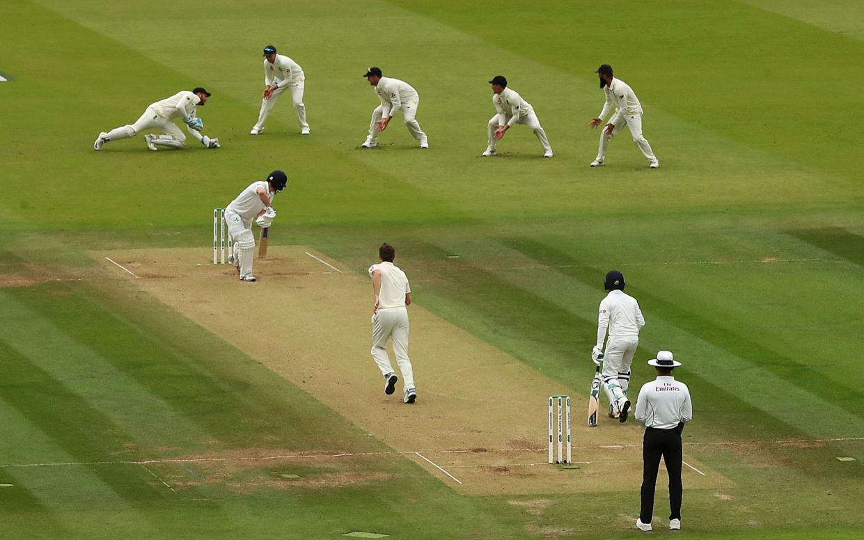 Captain William Porterfield of Ireland is caught out by Jonny Bairstow of England off the bowling of Chris Woakes of England during day three of the Specsavers Test Match between England and Ireland at Lord's Cricket Ground on July 26, 2019 in London, England - Julian Finney /Julian Finney 