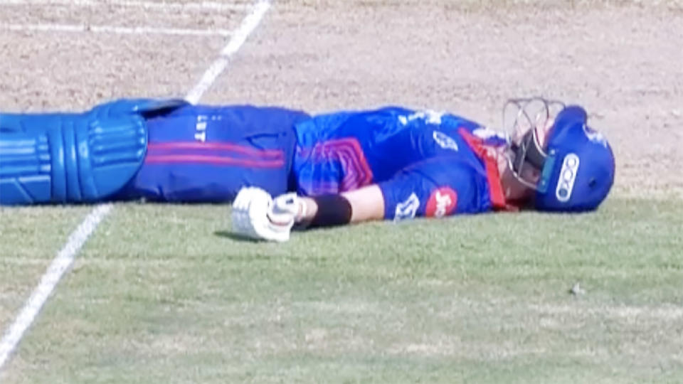 Steve Smith, pictured here going down in pain during the IPL match.