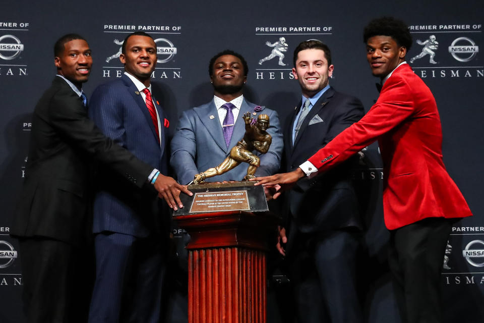 Heisman Trophy winner Lamar Jackson (in red) and friends. (Photo by Rich Graessle/Icon Sportswire via Getty Images)