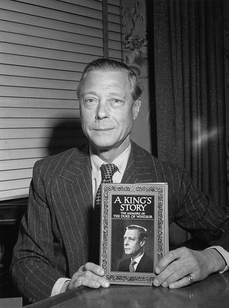 The Duke of Windsor (1894 - 1972), formerly King Edward VIII, with his memoirs, entitled 'A King's Story: The Memoirs of the Duke of Windsor', circa 1951.<span class="copyright">Erika Stone—Getty Images</span>