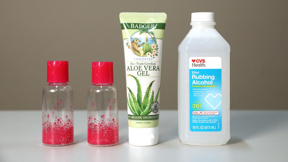 Rubbing alcohol and aloe vera gel are used to make hand sanitizer.