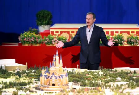 Chairman and CEO of The Walt Disney Company Bob Iger speaks in front of the unveiled scale model of the future Shanghai Disneyland during a news conference, in Shanghai, July 15, 2015. REUTERS/China Daily/Files