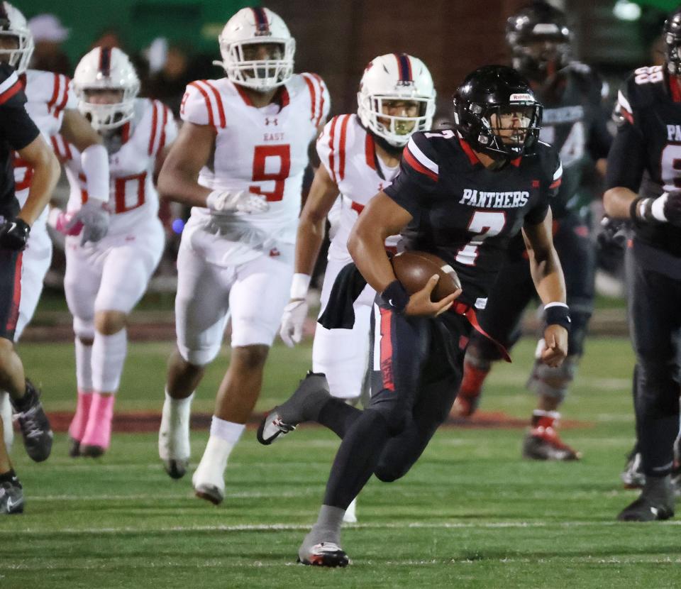 West’s Isaiah Su’esu’e (7) runs for a big gain against East in Salt Lake City on Thursday, Oct. 5, 2023. | Jeffrey D. Allred, Deseret News