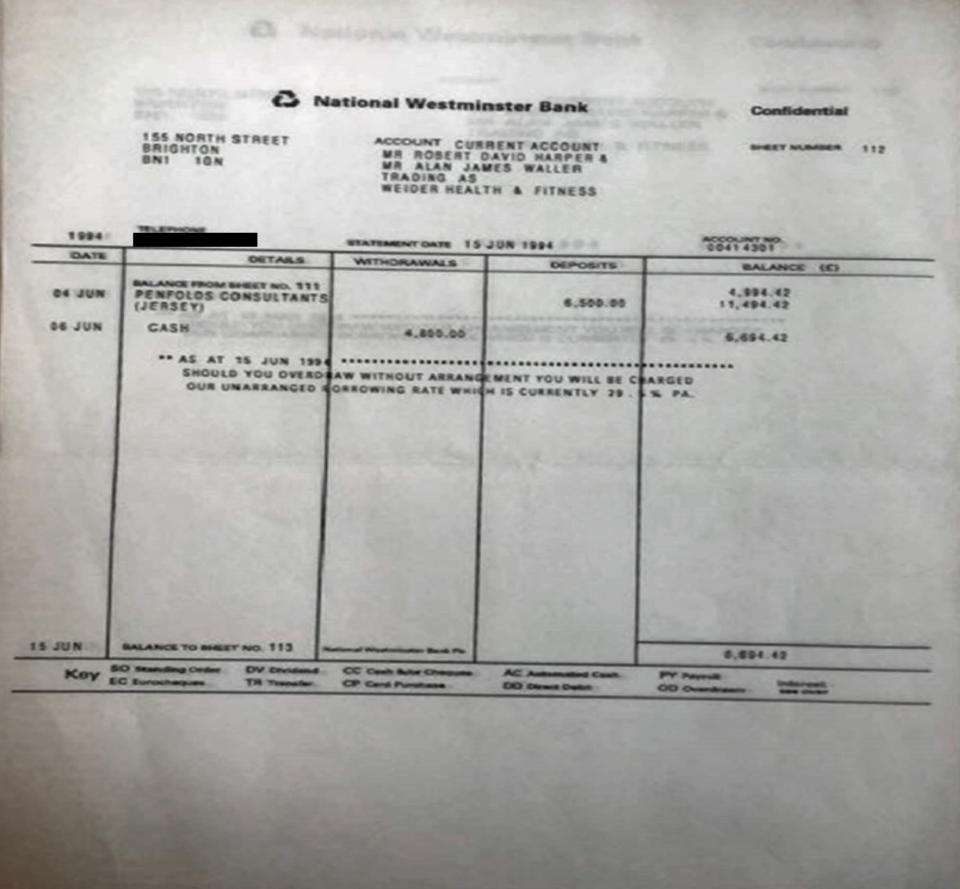 A fake bank statement relating to Penfold Consultants (Jersey), as published in an Annex to Lord Dyson's independent investigation into the circumstances around the Panorama interview with the Princess of Wales. Issue date: Thursday May 20, 2021.