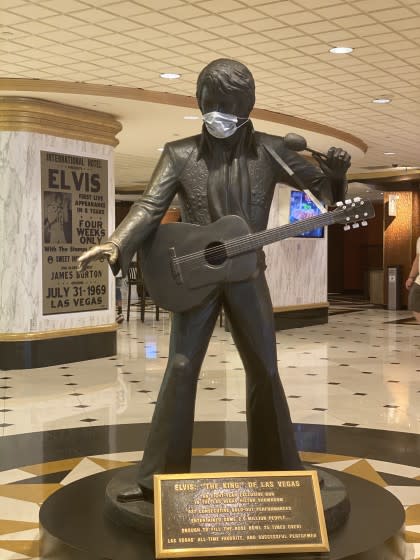 The status of Elvis with a mask at the Westgate Las Vegas Resort & Casino.