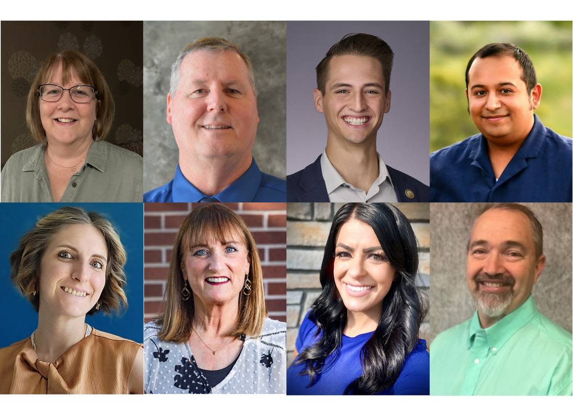 Nine candidates ran for three Nampa City Council seats. From top left: Amy Hannu, David Lambert, Sebastian Griffin and Isacc Solis. From bottom left:Jennifer Niles, Margie Potter, Natalie Jangula and Troy Keith. Dale Reynolds, not pictured, did not provide a photo.