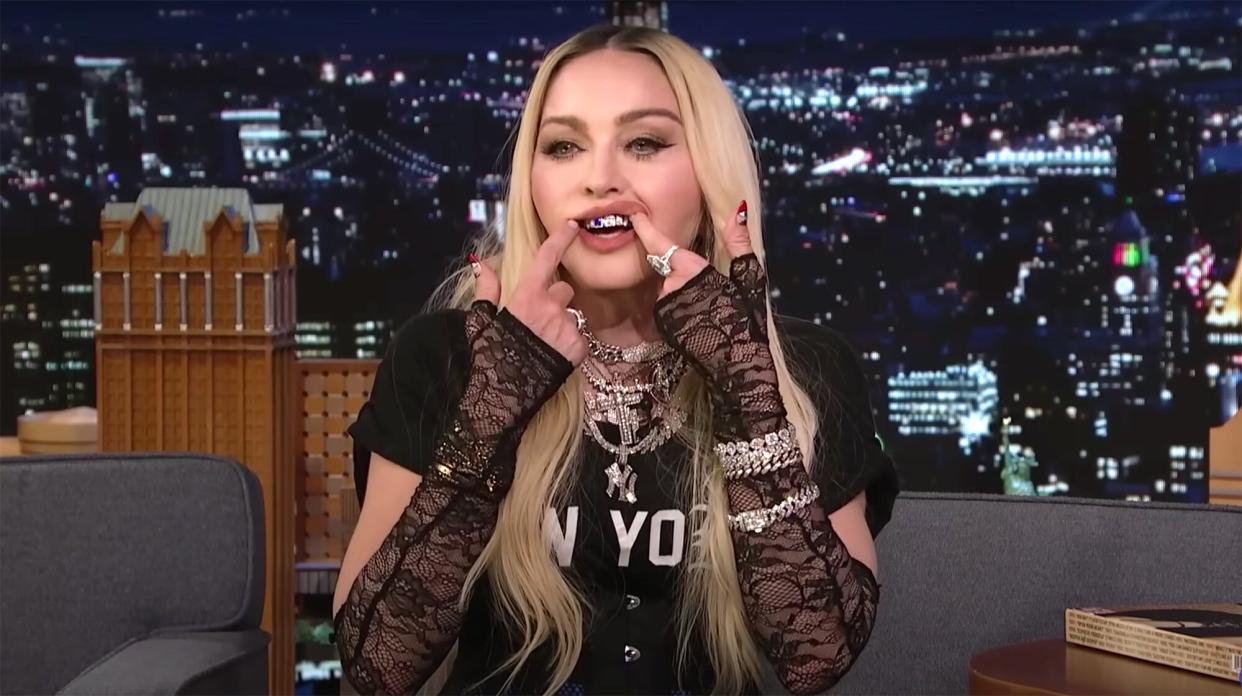 Madonna teeth grills on Jimmy Fallon