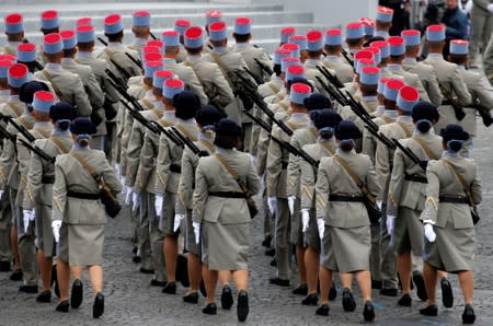 The traditional Bastille Day military parade on the Champs-Elysees Avenue in Paris