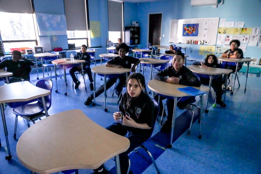 A middle-school class at the San Miguel School in Providence, a private school that largely serves underprivileged boys.