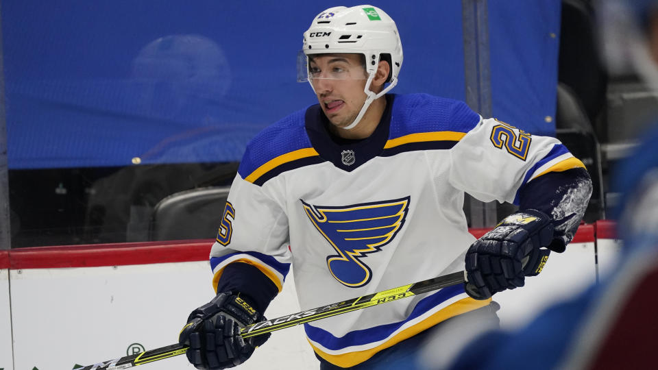 St. Louis Blues center Jordan Kyrou (25) 