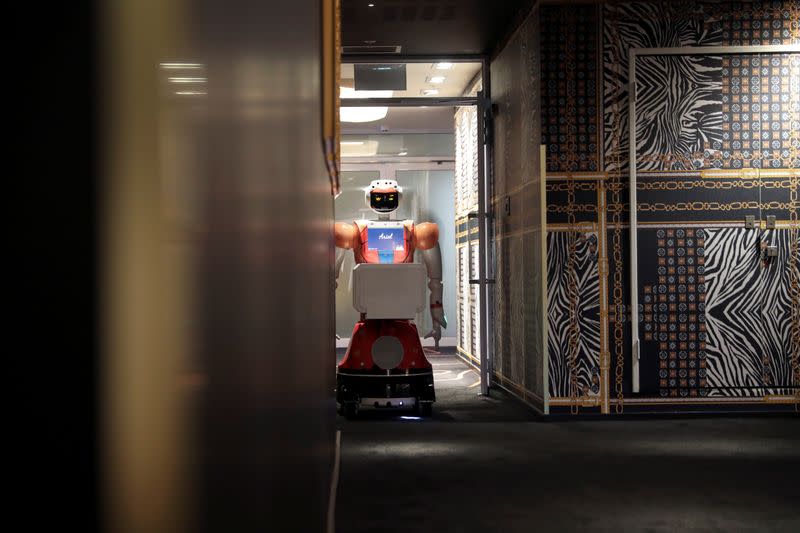 AI-powered robots work at the Hotel Sky in Johannesburg