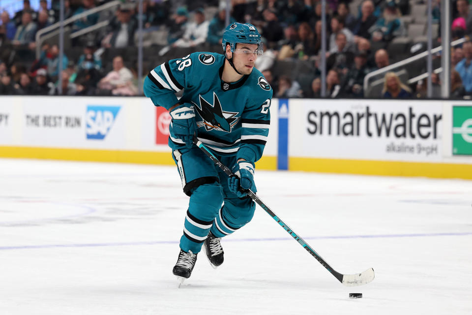 Timo Meier #28 of the San Jose Sharks has fantasy value