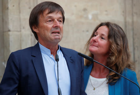 Nicolas Hulot, outgoing French Minister for Ecology, Sustainable Development and Energy speaks during a handover ceremony in Paris, France, September 4, 2018. REUTERS/Charles Platiau