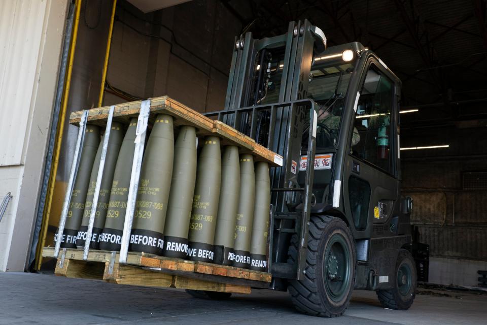 File photo: Munitions bound for Ukraine (Copyright 2022 The Associated Press. All rights reserved.)