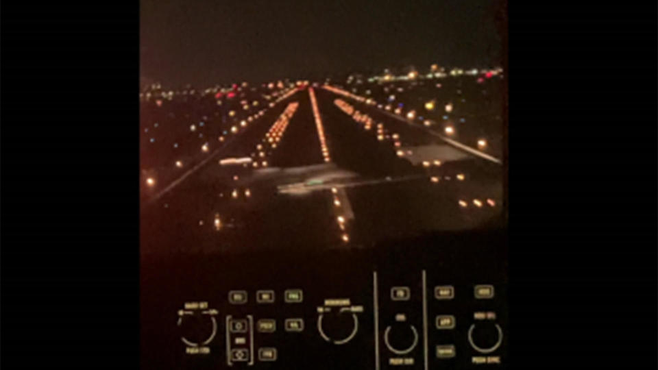 This is a screen capture of video from the jump-seat in a JetBlue flight during a close call at Logan Airport in February 2023. / Credit: NTSB