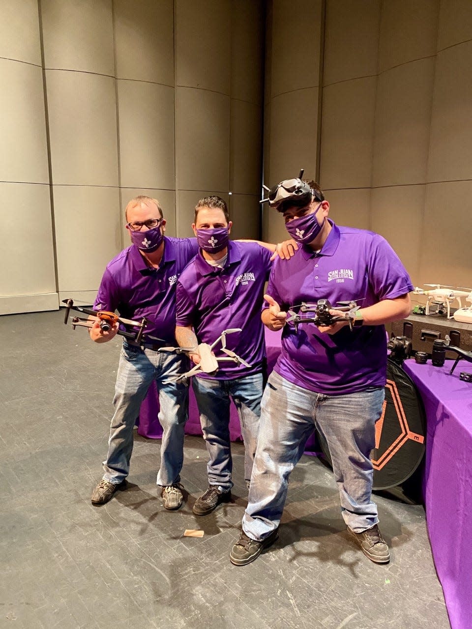 Mark Knight, left, Wes Bond and Josh Bishop are the three members of the Zia Drone Operations team from San Juan College that won the grand prize in last year's Hawk Tank competition against Fort Lewis College. The competition returns this year.