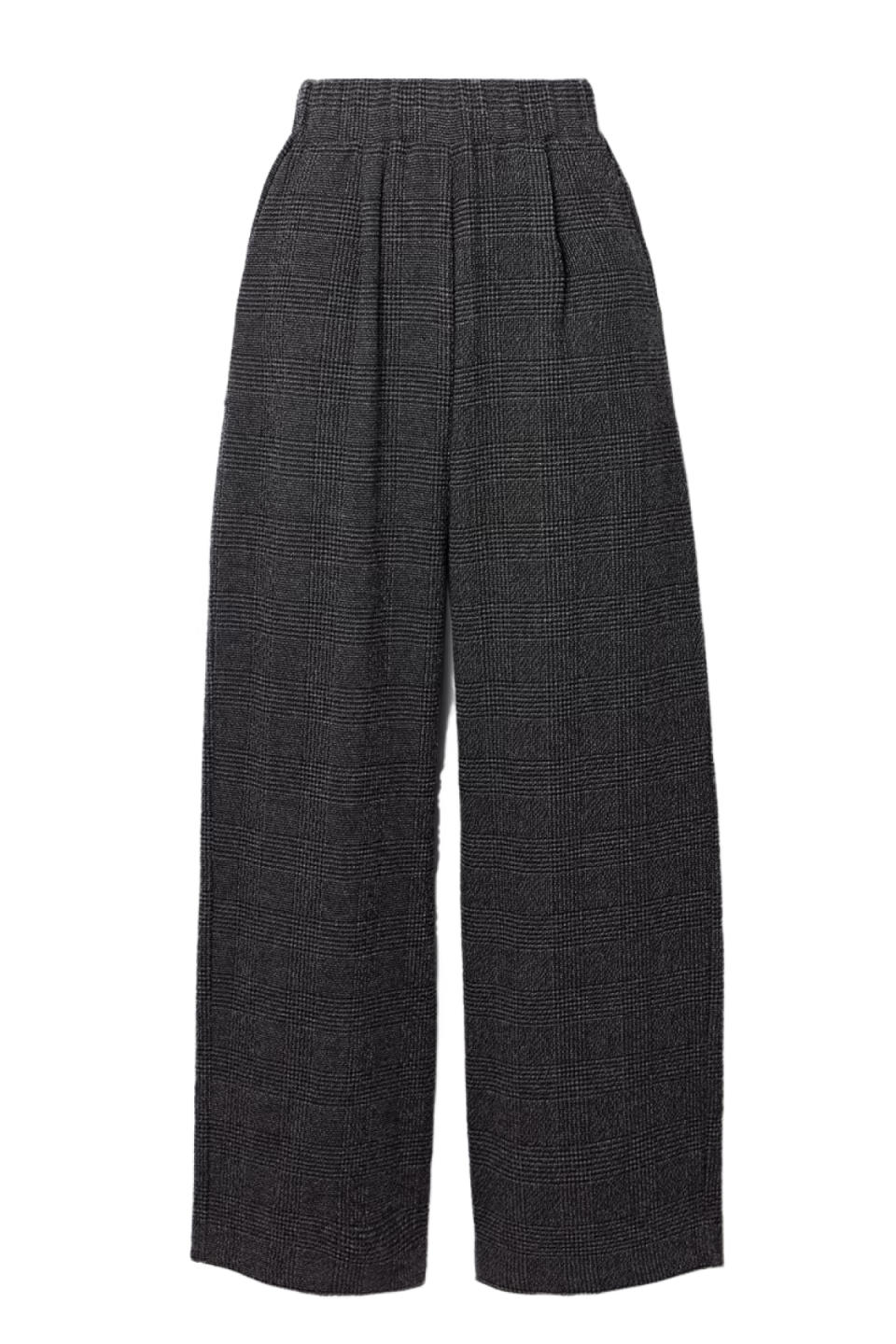 LESET Austyn Pleated Prince Of Wales Checked Alpaca-Blend Wide-Leg Pants