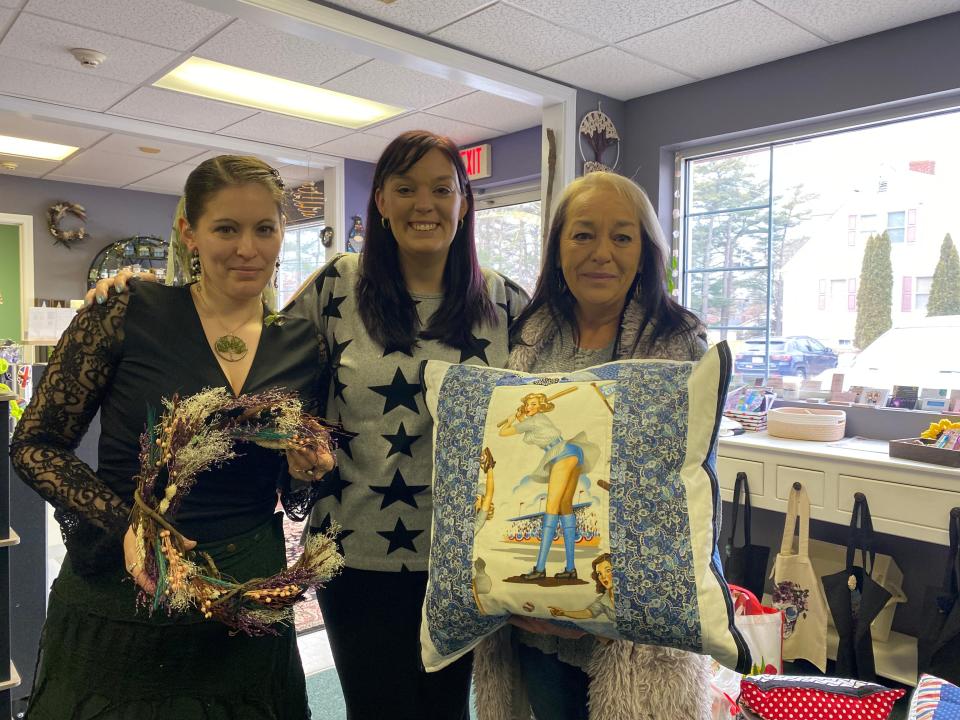 From left to right: local crafter Christen Silvia of Magikal Makings; Corinne McCarthy, co-owner of The Soulful Palette; and Rita Copeland, artist and vendor for Rita Copeland Design. Silvia and Copeland are bringing by their products to sell at Soulful Palette. February 2, 2024.