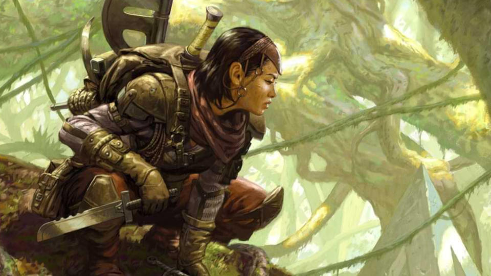 D&D Ranger lurks in the trees and watches over a forest