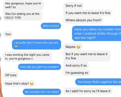 Woman messaged by guy at bar after he gets her number from app