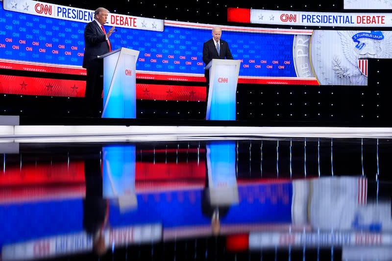 President Joe Biden, right, and Republican presidential candidate and former President Donald Trump, left, participate in a presidential debate hosted by CNN, Thursday, June 27, 2024, in Atlanta. | Gerald Herbert