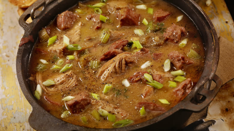 gumbo in cast iron pan