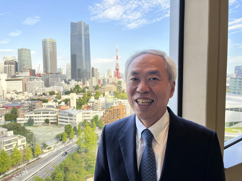 Mori Building Co. CEO Shingo Tsuji poses for a photo during an interview with The Associated Press in a room of the office space in Roppongi Hills, one of Mori’s major projects, in Tokyo, Wednesday, Sept. 27, 2023. (AP Photo/Yuri Kageyama)