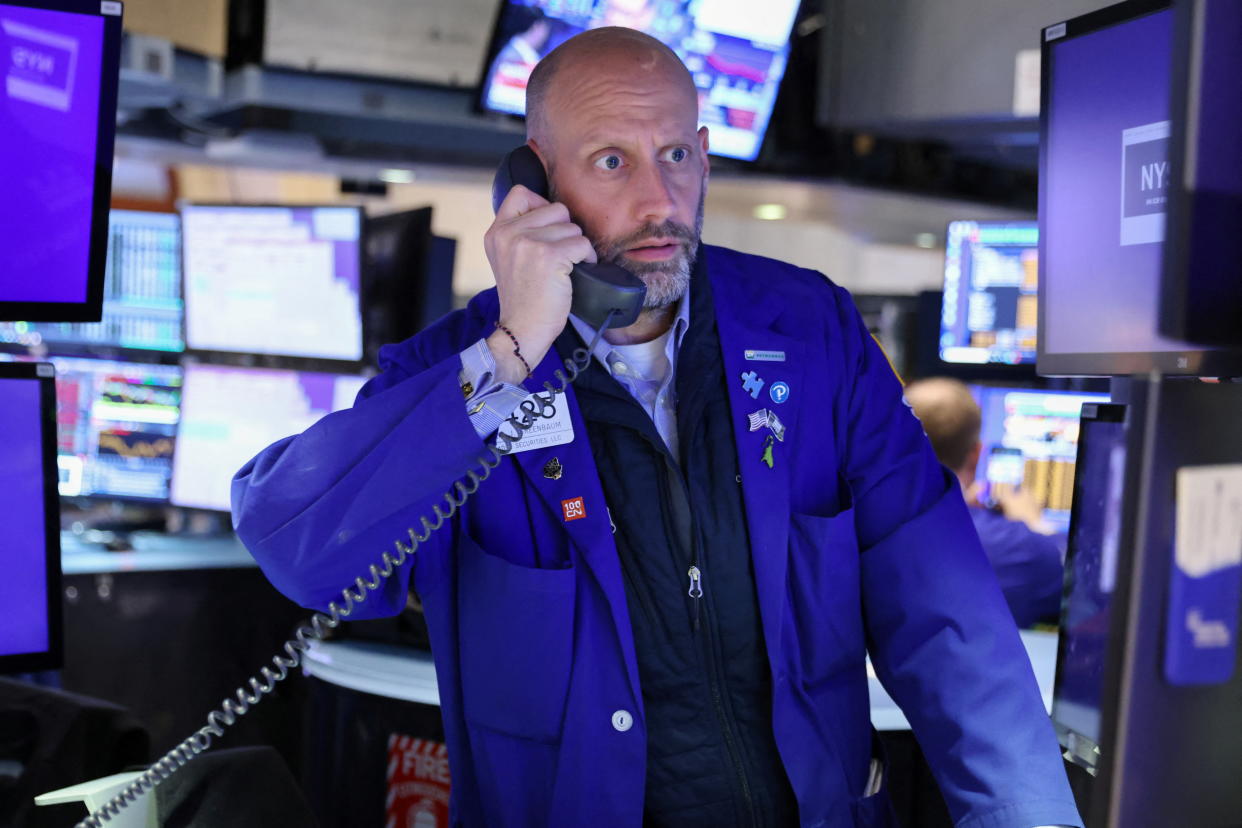 A trader works on the floor at the New York Stock Exchange in Manhattan. (Reuters)