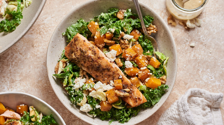 salmon salad in bowl