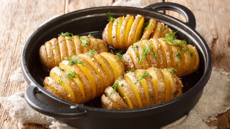 Hasselback potatoes in pot