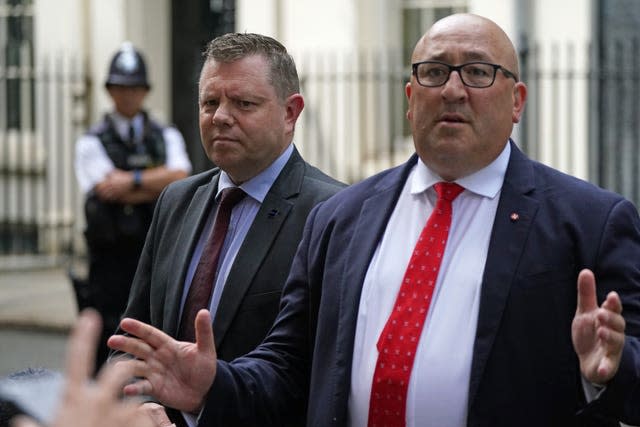 Chairman of the Police Federation John Apter (left) and Ken Marsh, chairman of the Metropolitan Police Federation speak to the media after delivering a letter (Victoria Jones/PA)