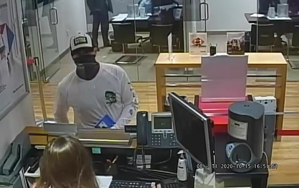 Photo released by the FBI of the Oct. 15 robbery at an HSBC bank branch in Coral Gables. The FBI believes this was Aaron Honaker.