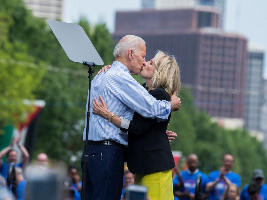 Joe Biden and Jill Biden at his 2020 campaign kickoff rally in 2019.