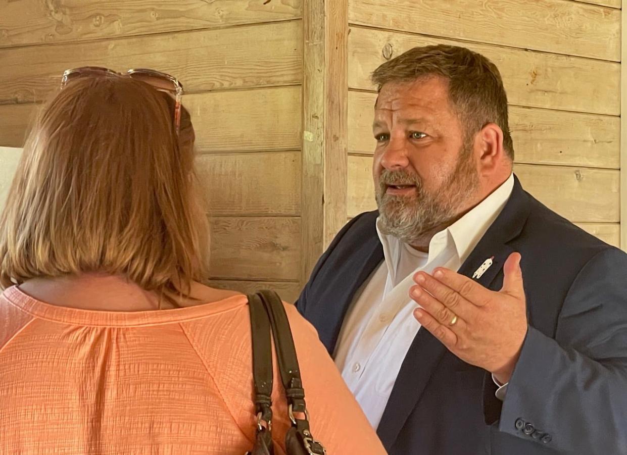 Democratic candidate for governor Jamie Smith of Sioux Falls was in Aberdeen Wednesday for a meet at greet with  the Brown County Democrats.