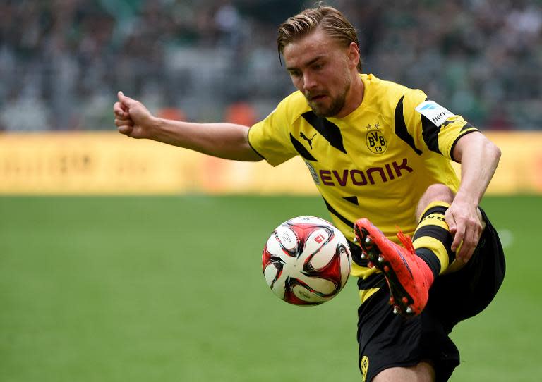 Dortmund defender Marcel Schmelzer during the Bundesliga match against SV Werder Bremen at the Signal Iduna Park on May 23, 2015