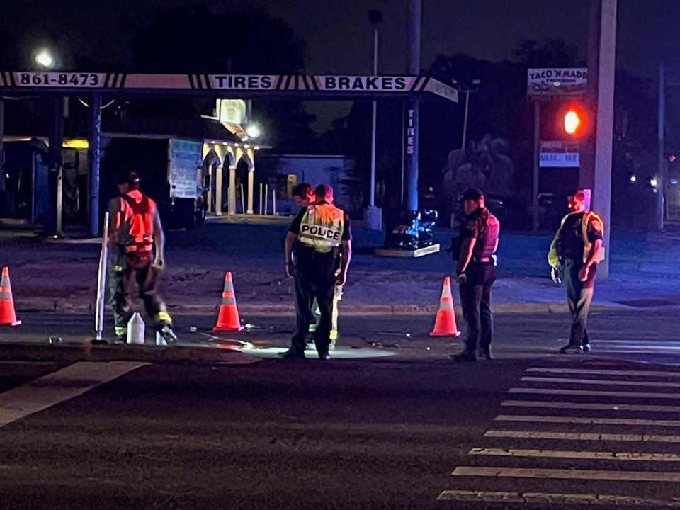 Ocala Police Department officers at the scene of Wednesday morning's crash in downtown Ocala