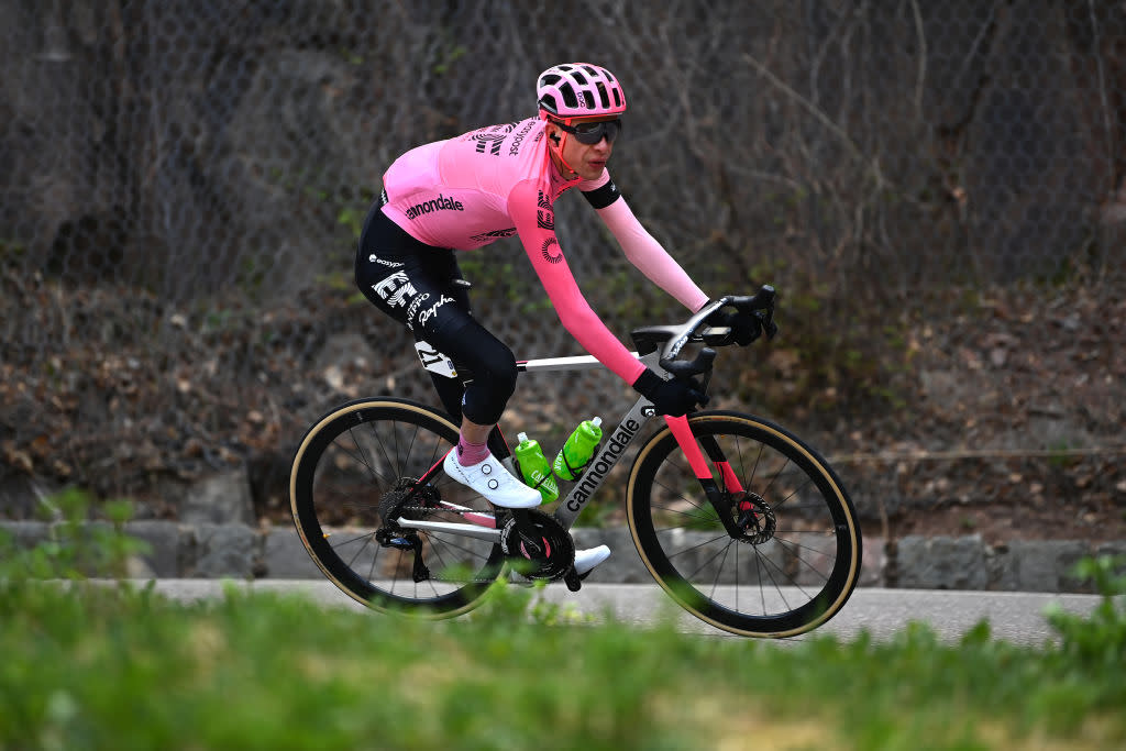  BRENTONICO SAN VALENTINO ITALY  APRIL 19 Hugh Carthy of United Kingdom and Team EF EducationEasypost competes during the 46th Tour of the Alps 2023 Stage 3 a 1625km stage from Ritten to Brentonico San Valentino 1321m on April 19 2023 in Brentonico San Valentino Italy Photo by Tim de WaeleGetty Images 