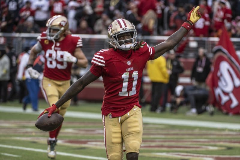 San Francisco 49ers wide receiver Brandon Aiyuk is a locked-in WR1 for Week 7. File Photo by Terry Schmitt/UPI