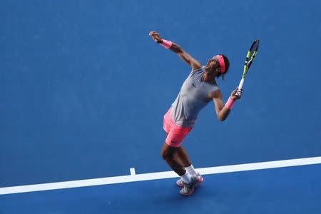 Tennis - Australian Open - Rod Laver Arena, Melbourne, Australia, January 17, 2018. Spain's Rafael Nadal in action during his match against Argentina's Leonardo Mayer. REUTERS/Issei Kato