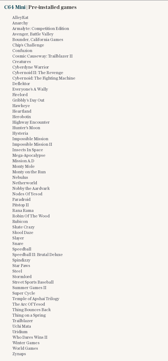 C64 Mini | Pre-installed games