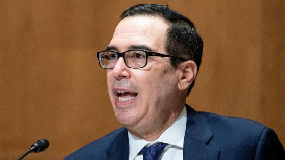 Treasury Secretary Steven Mnuchin testifies before the Congressional Oversight Commission during an “Examination of Loans to Businesses Critical to Maintaining National Security” hearing earlier this month. (Photo by Sarah Silbiger-Pool/Getty Images)